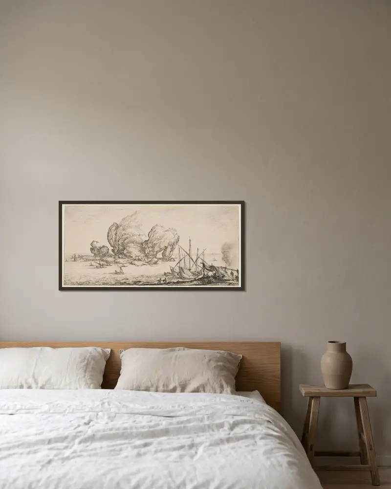 Den stora klippan av Jacques Callot inramad på en vägg