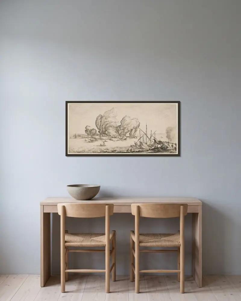 Den stora klippan av Jacques Callot inramad på en vägg