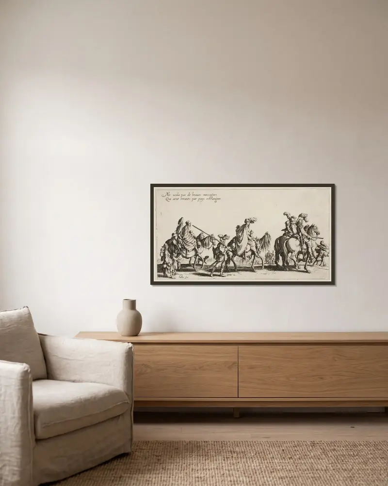The Gypsies’ Traveling; Vanguard av Jacques Callot inramad på en vägg
