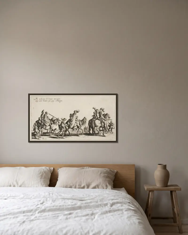 The Gypsies’ Traveling; Vanguard av Jacques Callot inramad på en vägg