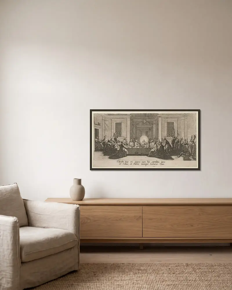 Nattvarden av Jacques Callot inramad på en vägg
