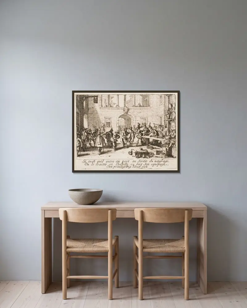 Den förlorade sonen utrustas igen av Jacques Callot inramad på en vägg