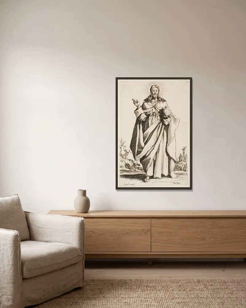 The Savior von Jacques Callot gerahmt an einer Wand