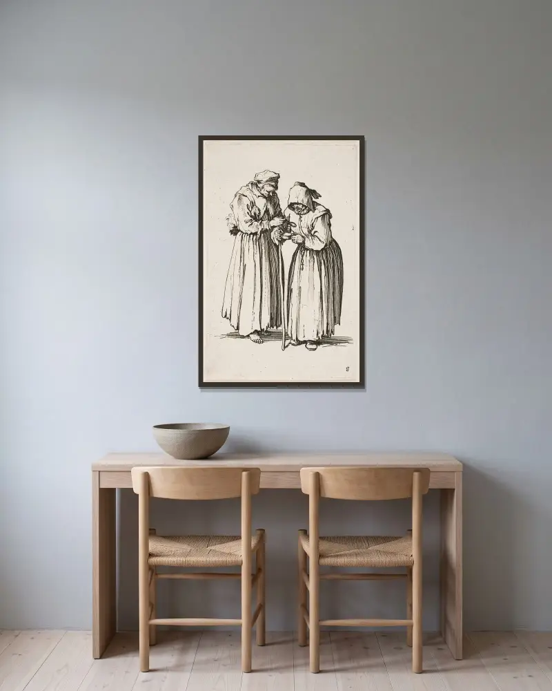 De två tiggarna av Jacques Callot inramad på en vägg
