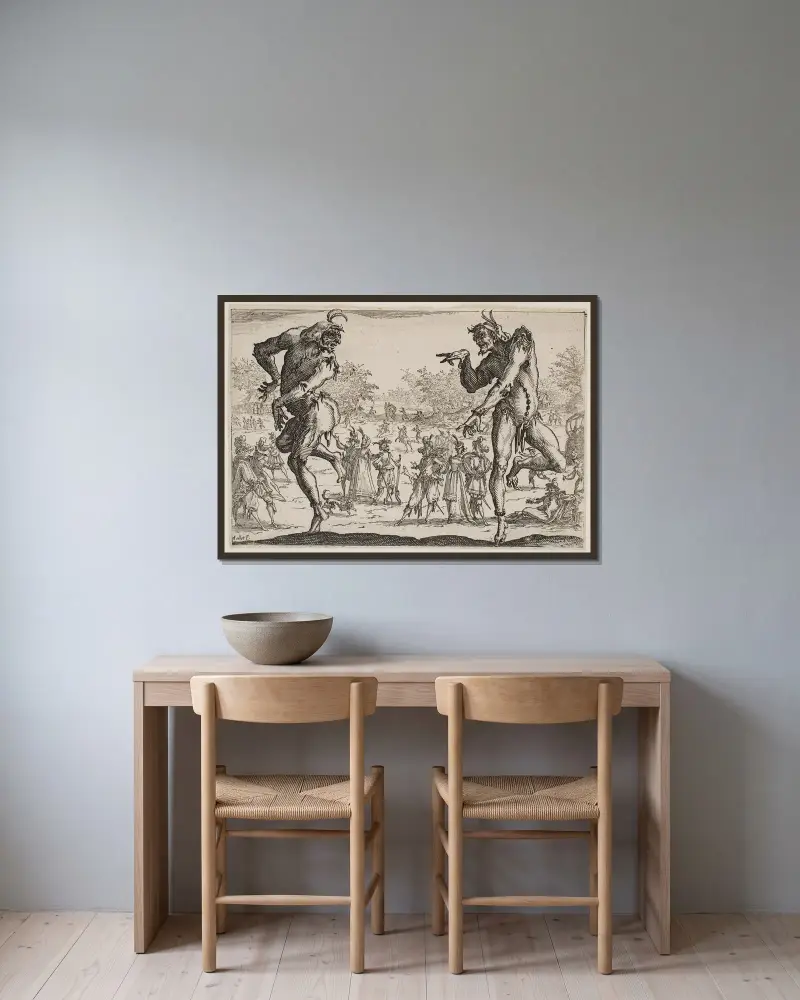 De två pantalonerna eller Zanni av Jacques Callot inramad på en vägg