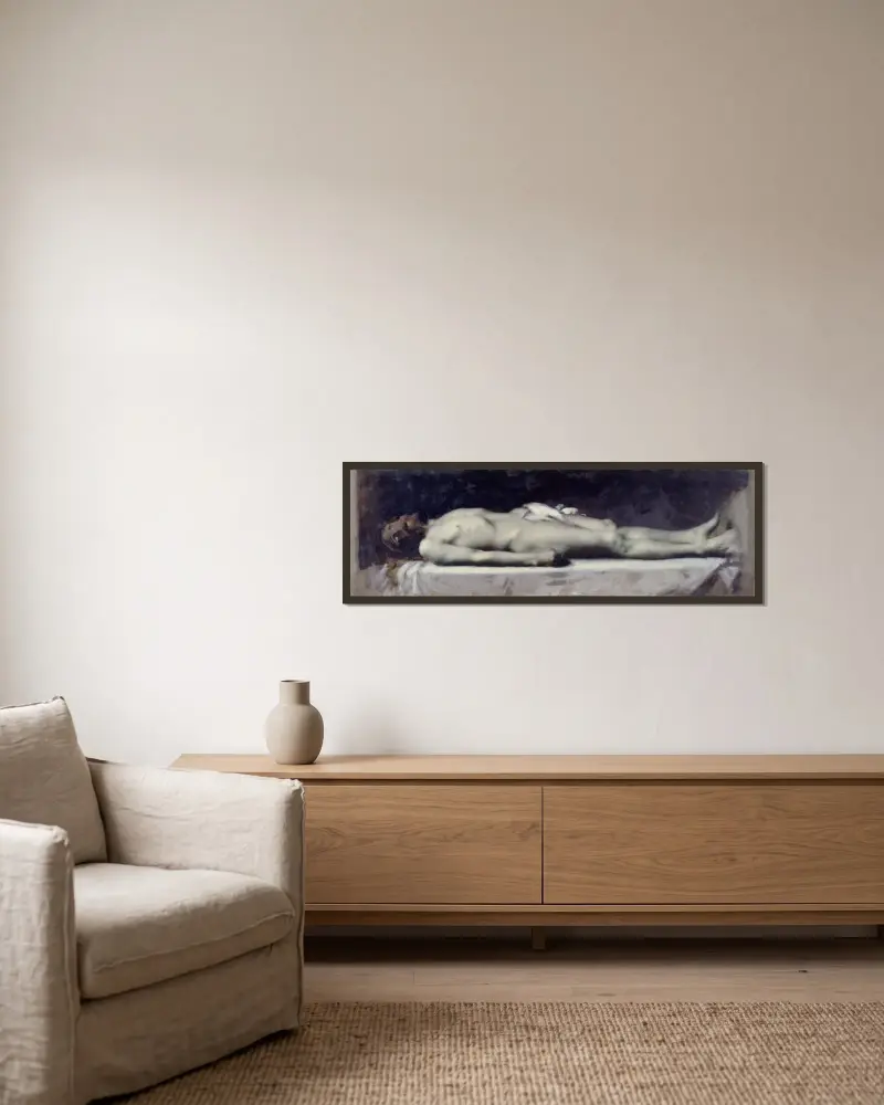 Kristus i graven av Jean-Jacques Henner inramad på en vägg