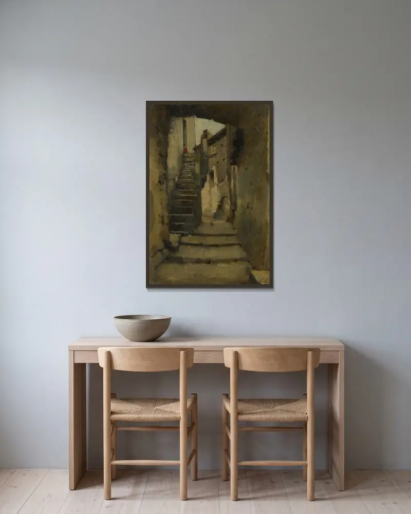 Escalier dans une ruelle à Rome av Jean-Jacques Henner inramad på en vägg