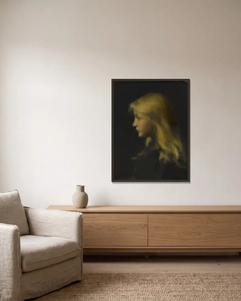 Světlovlasá dívka, Jean-Jacques Henner v rámu na stěně