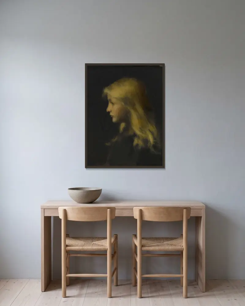 Světlovlasá dívka, Jean-Jacques Henner v rámu na stěně