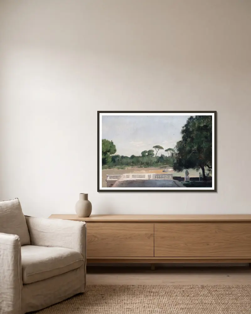 Jardins de la Villa Borghèse vus depuis la Villa Médicis à Rome av Jean-Jacques Henner inramad på en vägg
