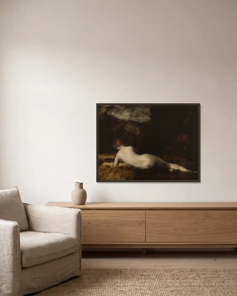 Ležící nymfa, Jean-Jacques Henner v rámu na stěně