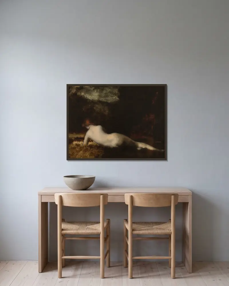 Ležící nymfa, Jean-Jacques Henner v rámu na stěně