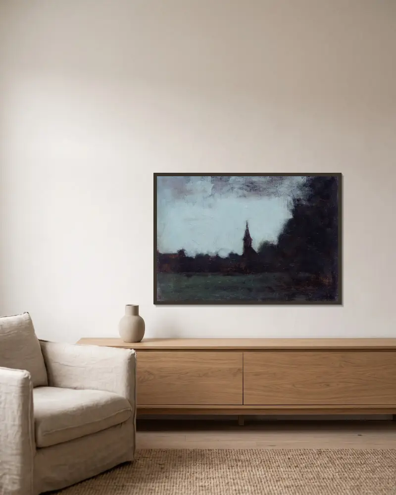 Paysage d’Alsace, le clocher de Bernwiller av Jean-Jacques Henner inramad på en vägg