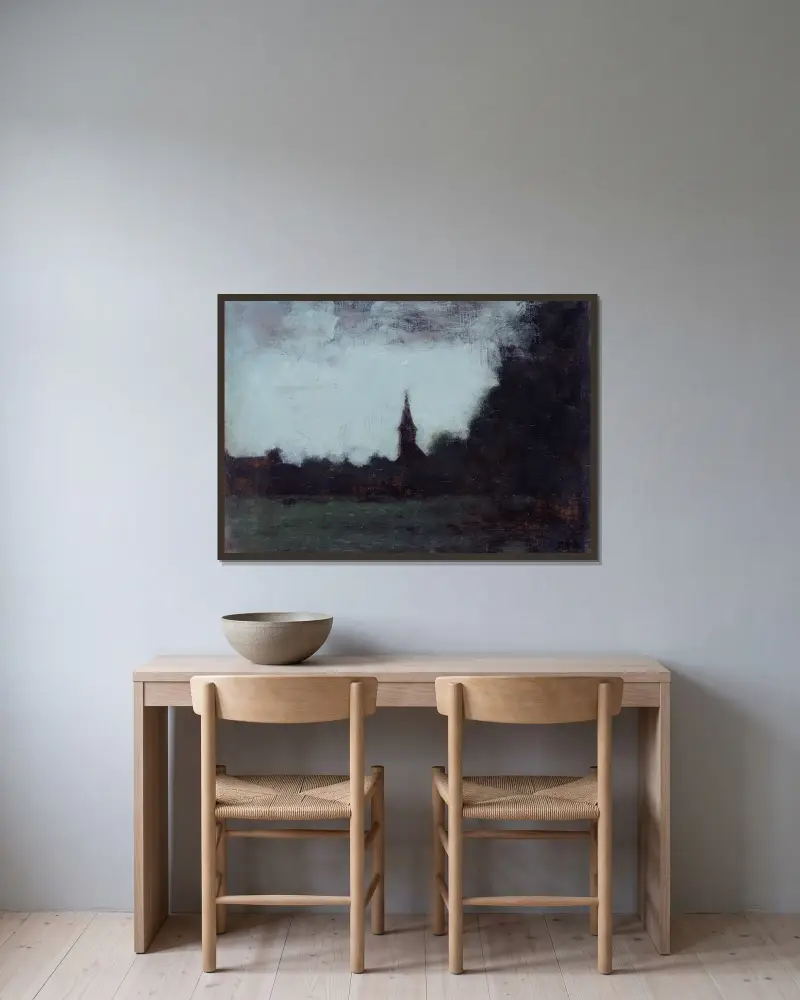 Paysage d’Alsace, le clocher de Bernwiller av Jean-Jacques Henner inramad på en vägg