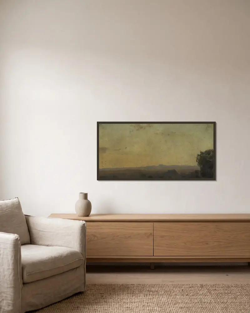 Italienskt landskap av Jean-Jacques Henner inramad på en vägg