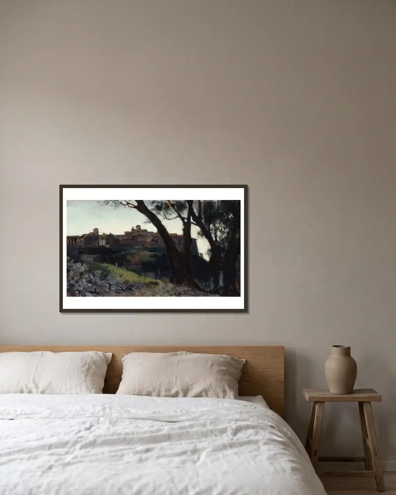 Paysage d’Italie. Village au crépuscule av Jean-Jacques Henner inramad på en vägg