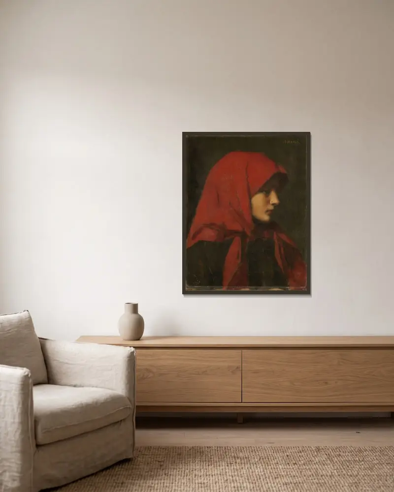 Paysanne (Femme capuchon rouge), Jean-Jacques Henner w ramie na ścianie