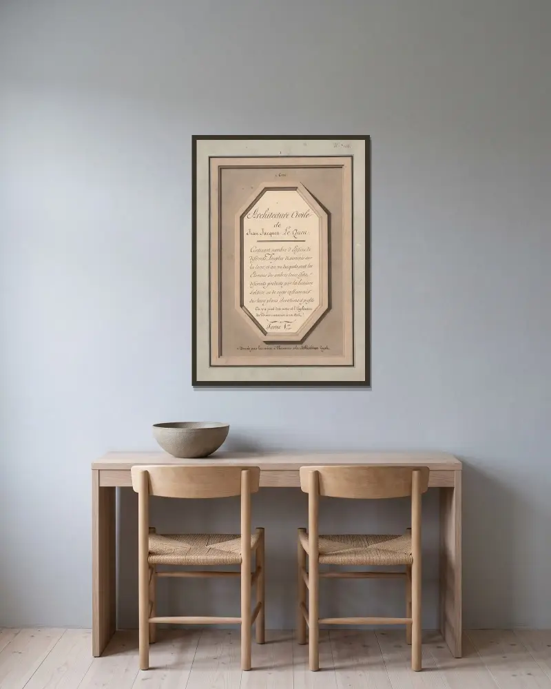 Architecture civile de Jean Jacques Le Queu – Le Titre av Jean Jacques Lequeu inramad på en vägg