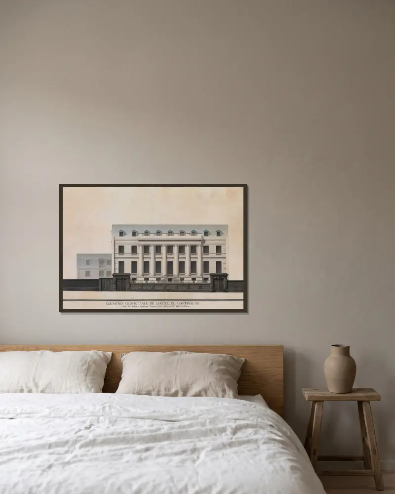 Fasadens elevation för Hôtel de Montholon, Paris av Jean Jacques Lequeu inramad på en vägg