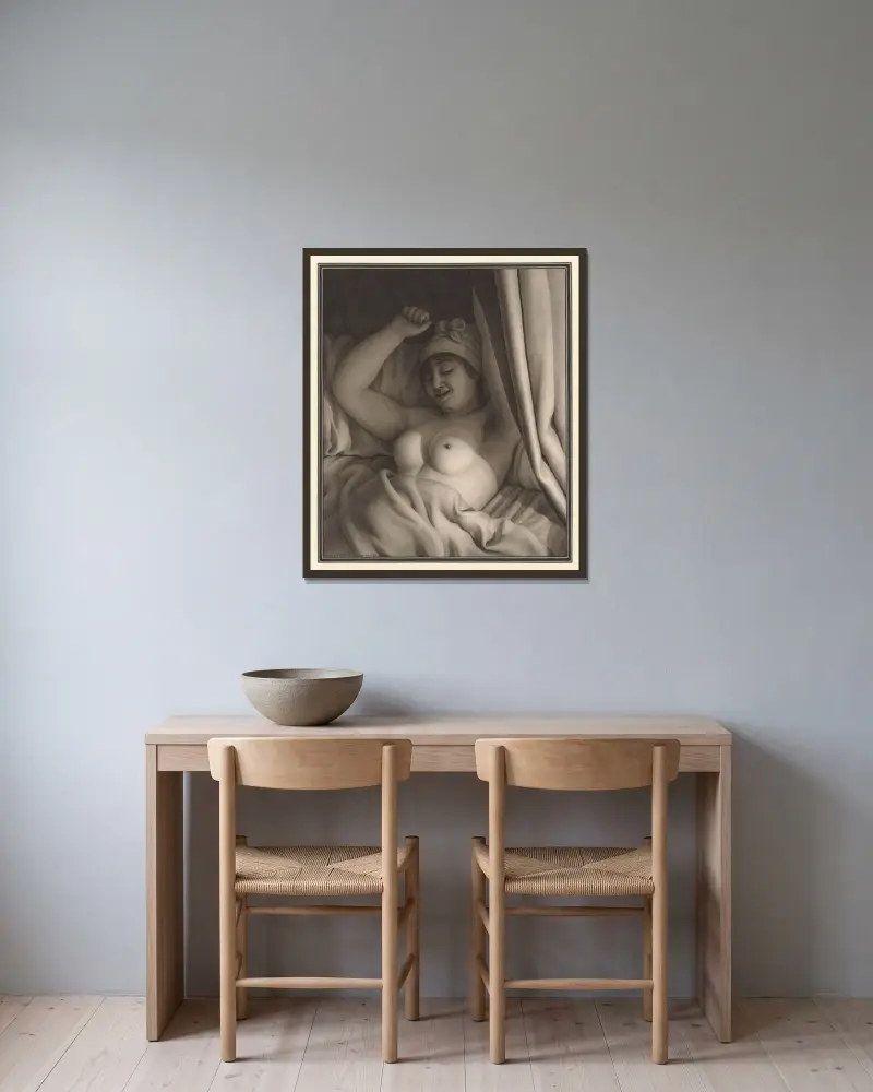 Etude de nu féminin dans un lit av Jean Jacques Lequeu inramad på en vägg