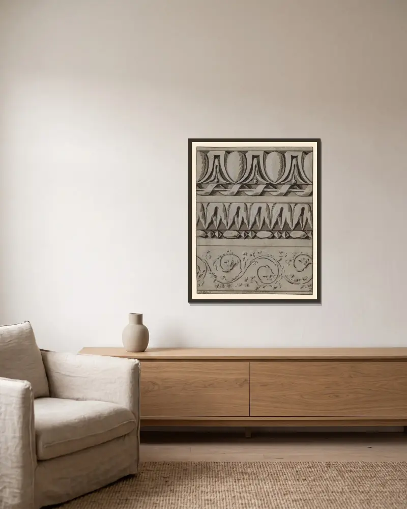Frises von Jean Jacques Lequeu gerahmt an einer Wand