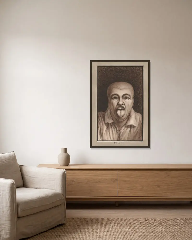 Il tire la langue von Jean Jacques Lequeu gerahmt an einer Wand