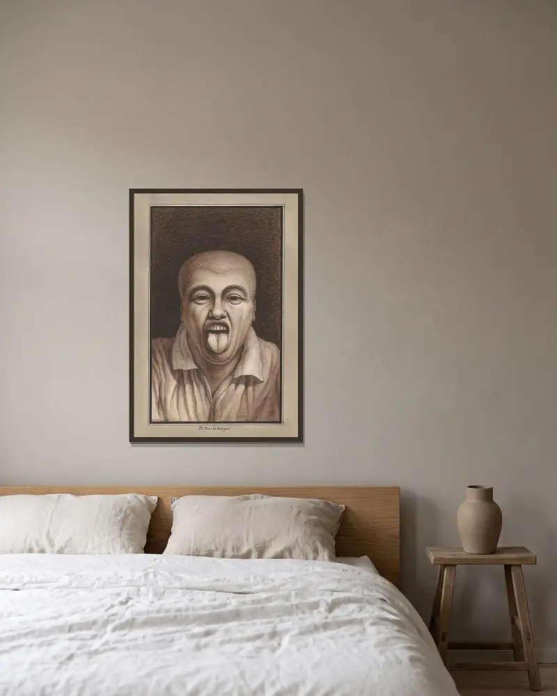 Il tire la langue von Jean Jacques Lequeu gerahmt an einer Wand