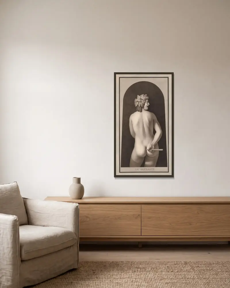La bacchante von Jean Jacques Lequeu gerahmt an einer Wand