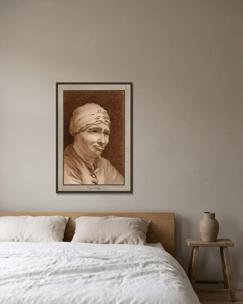 L’homme à la lippe av Jean Jacques Lequeu inramad på en vägg