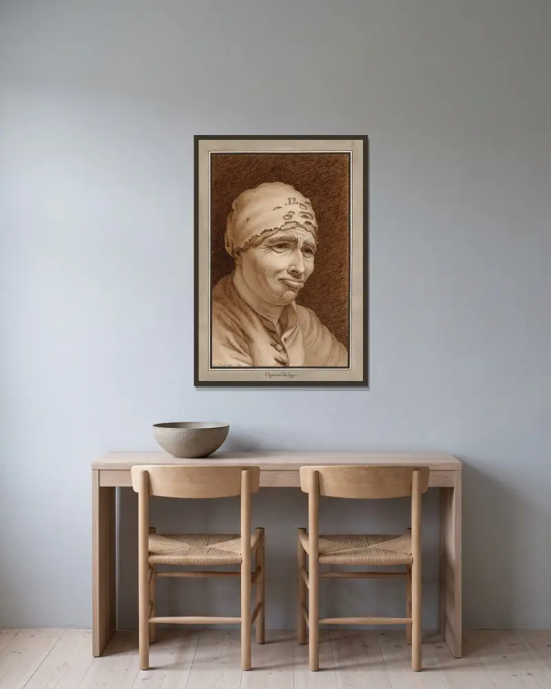 L’homme à la lippe av Jean Jacques Lequeu inramad på en vägg