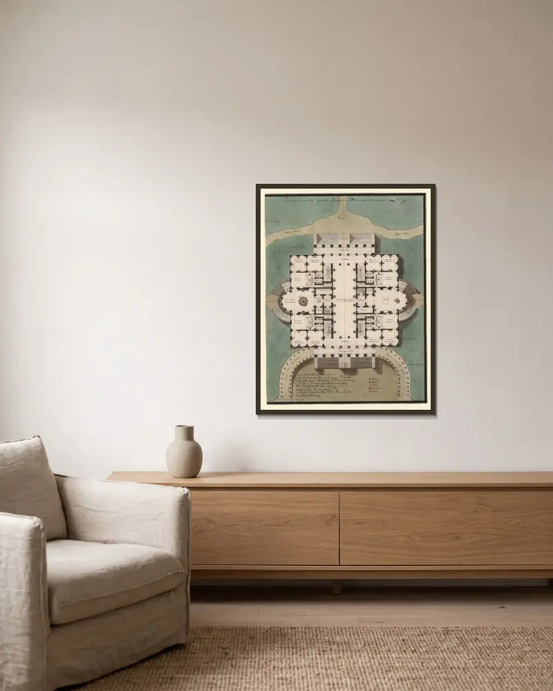 Plan des großen Pavillons im italienischen Stil von Jean Jacques Lequeu gerahmt an einer Wand