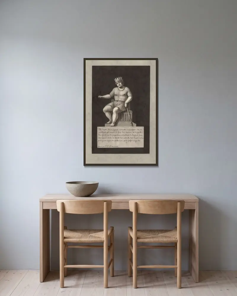 En despot, kallad en lärd, liknar ett dumt och elakt barn som skulle ha en mans styrka; och en jättes gestalt av Jean Jacques Lequeu inramad på en vägg