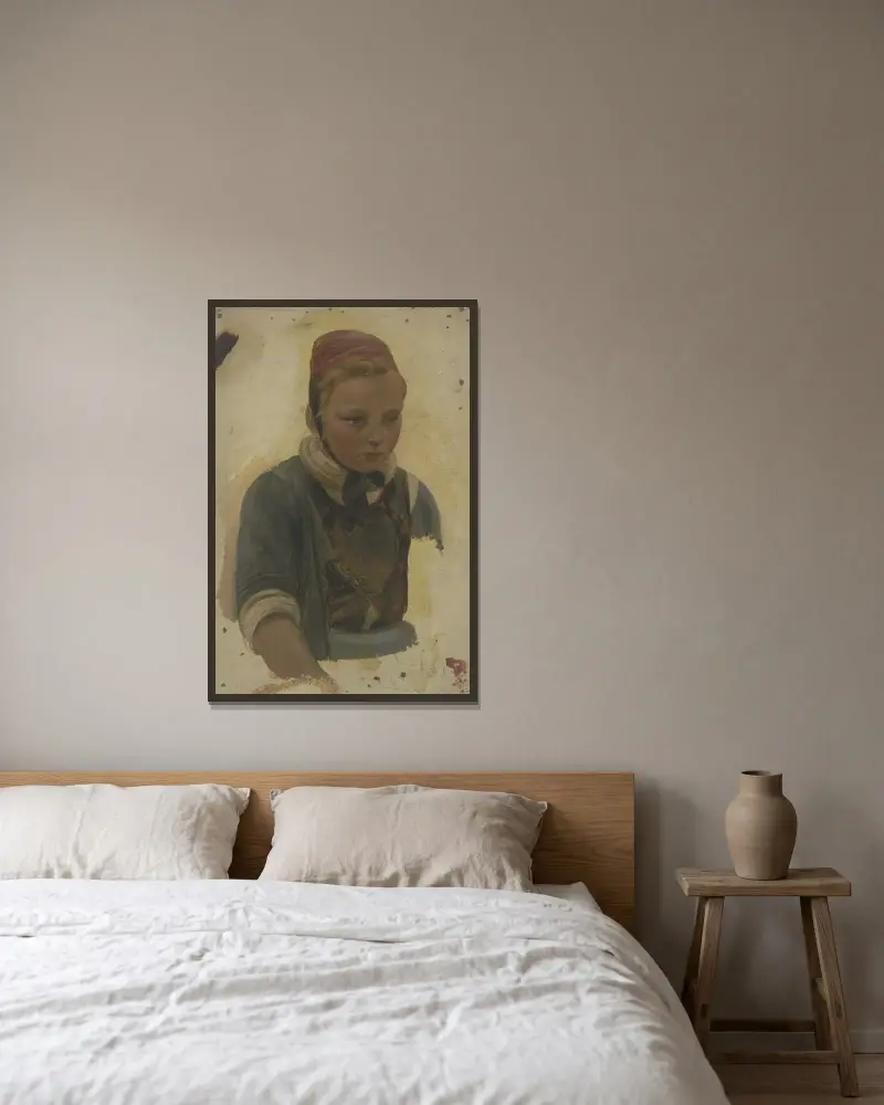 Porträtt av en liten bondflicka av Jakob Becker inramad på en vägg