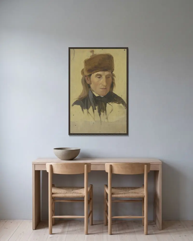 Bauer mit Pelzmütze von Jakob Becker gerahmt an einer Wand