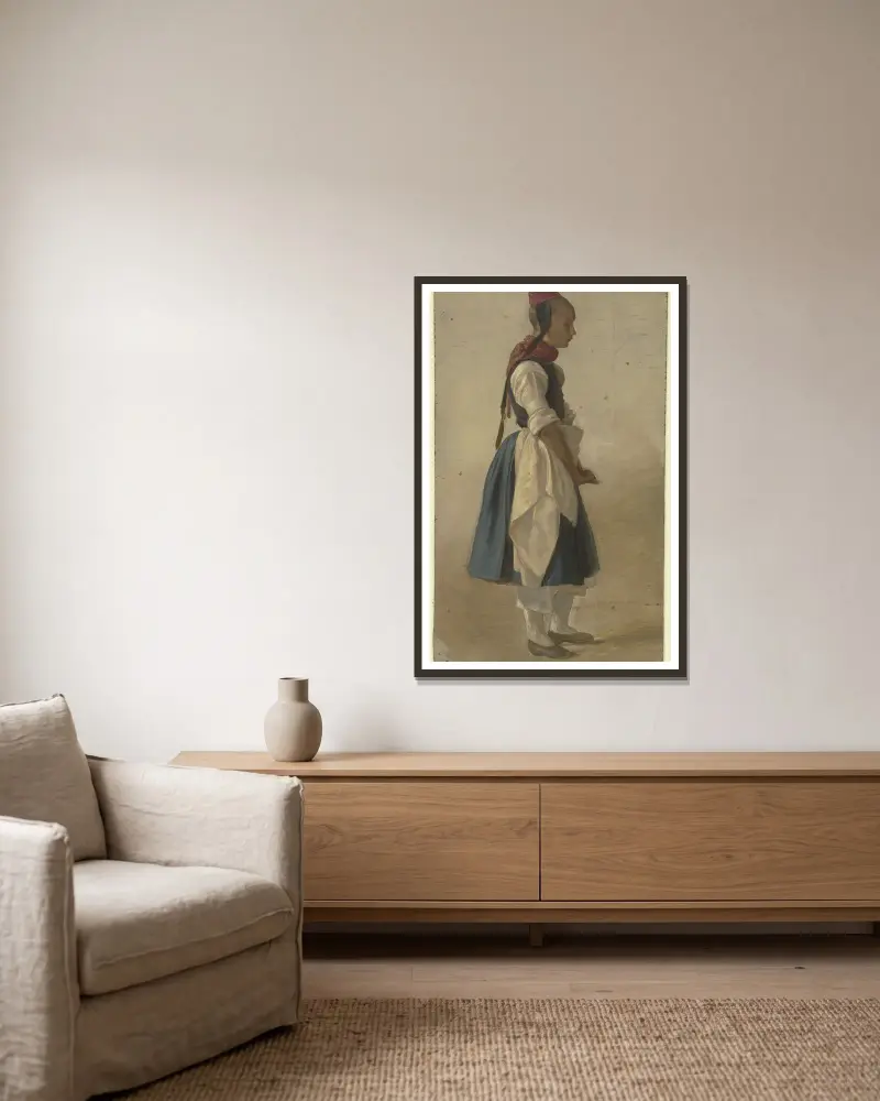 Hessian peasant girl av Jakob Becker inramad på en vägg