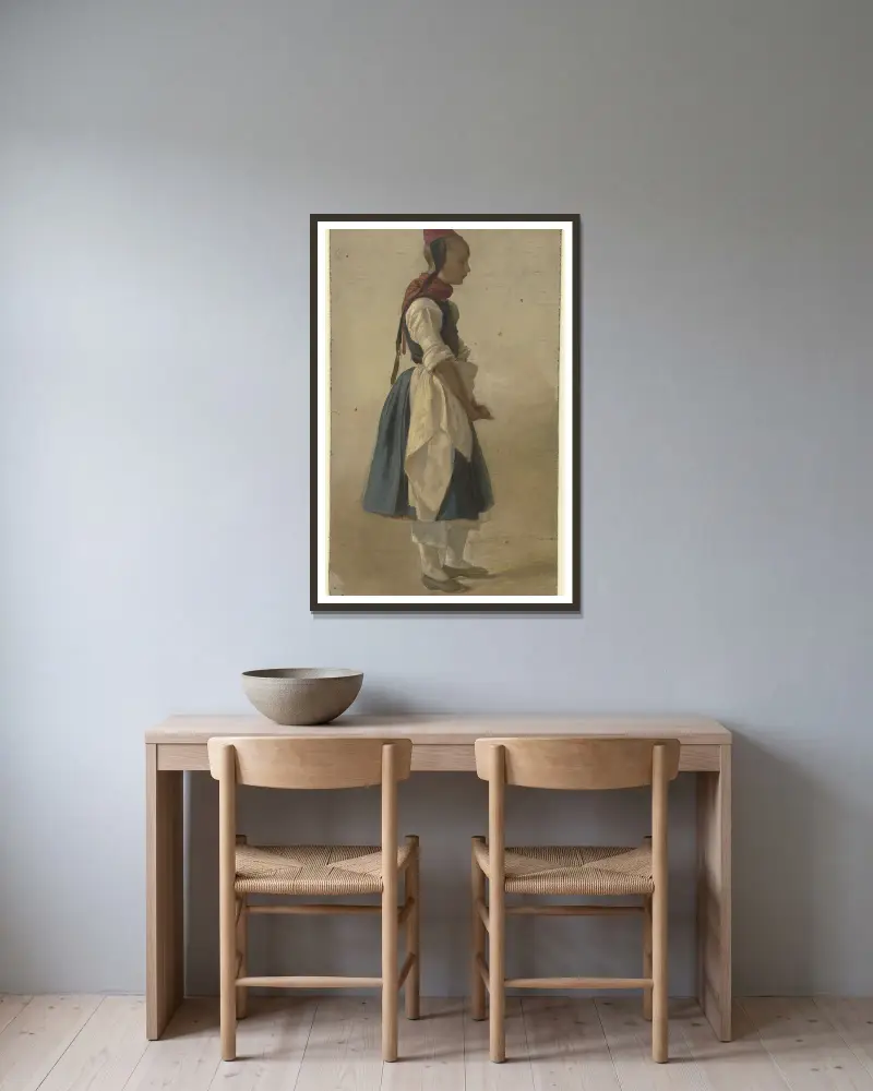 Hessian peasant girl av Jakob Becker inramad på en vägg