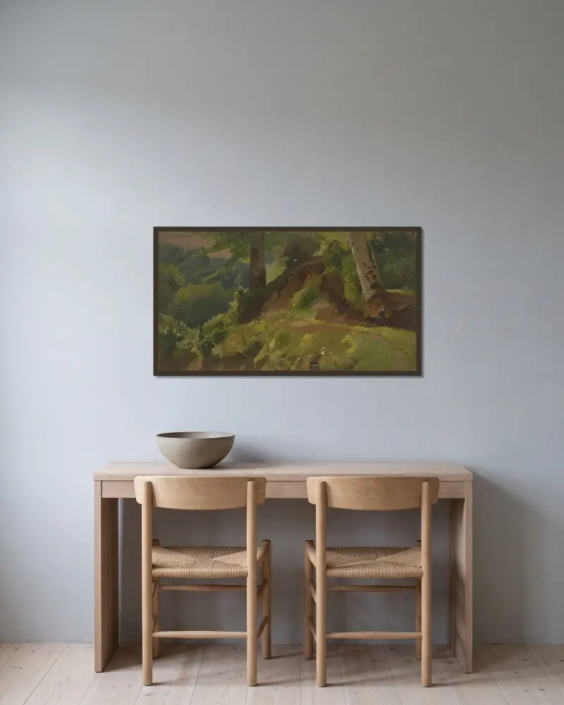 Inne i en skog av Jakob Becker inramad på en vägg