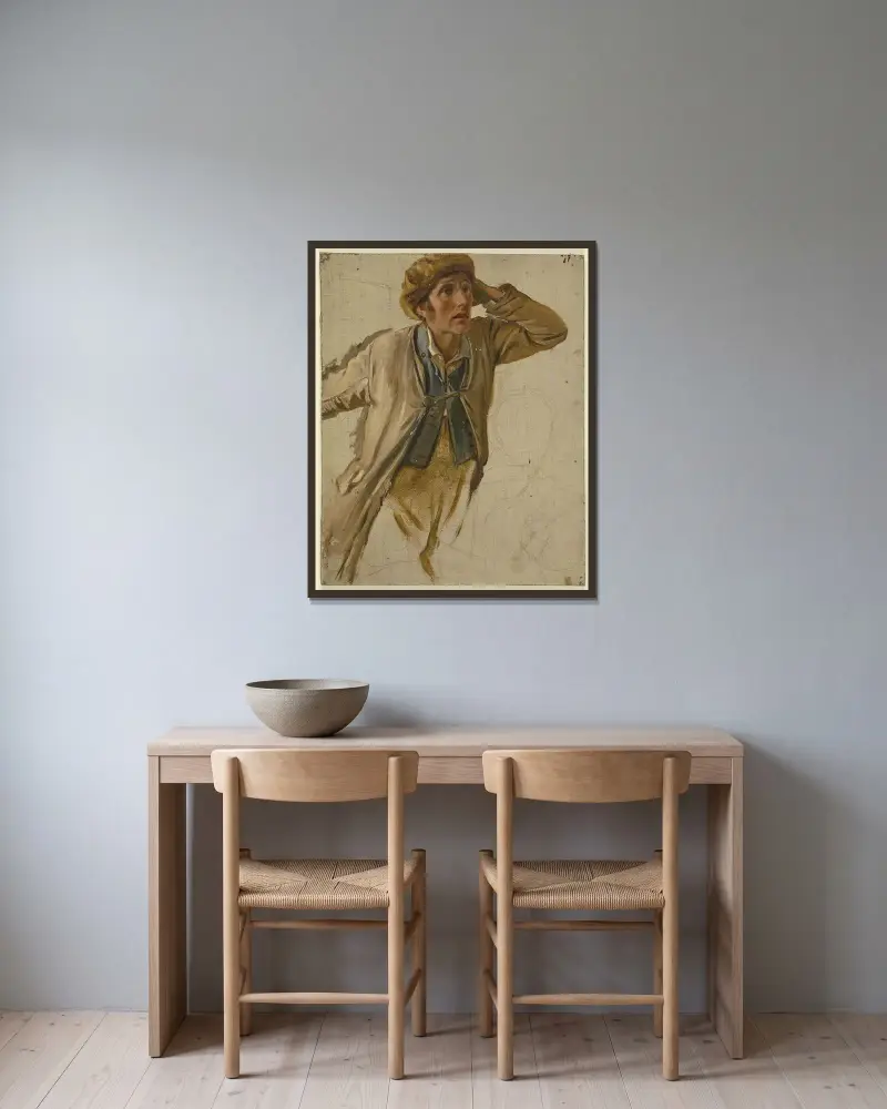 Ung bonde med brun mössa av Jakob Becker inramad på en vägg