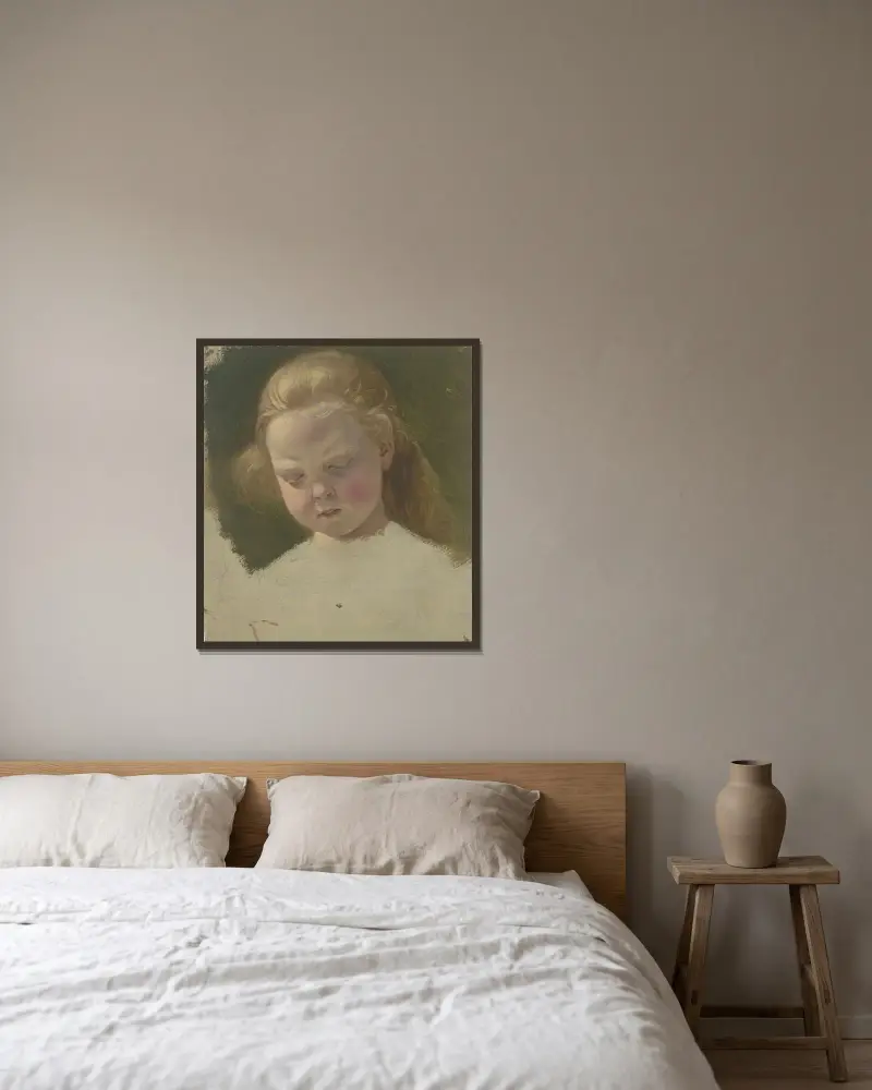 Liten flicka med långt hår av Jakob Becker inramad på en vägg