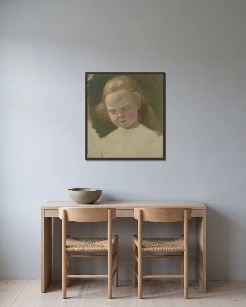 Liten flicka med långt hår av Jakob Becker inramad på en vägg