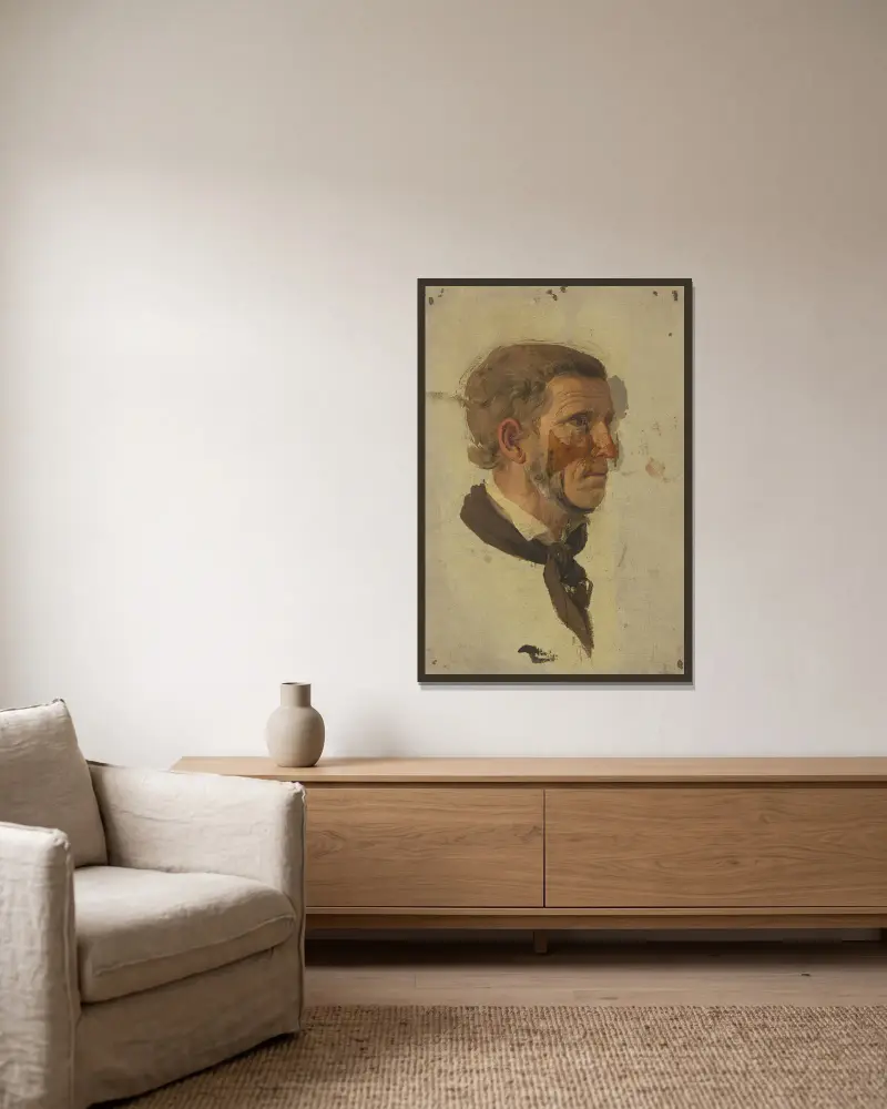 Kopfstudie eines Bauern im Profil von Jakob Becker gerahmt an einer Wand
