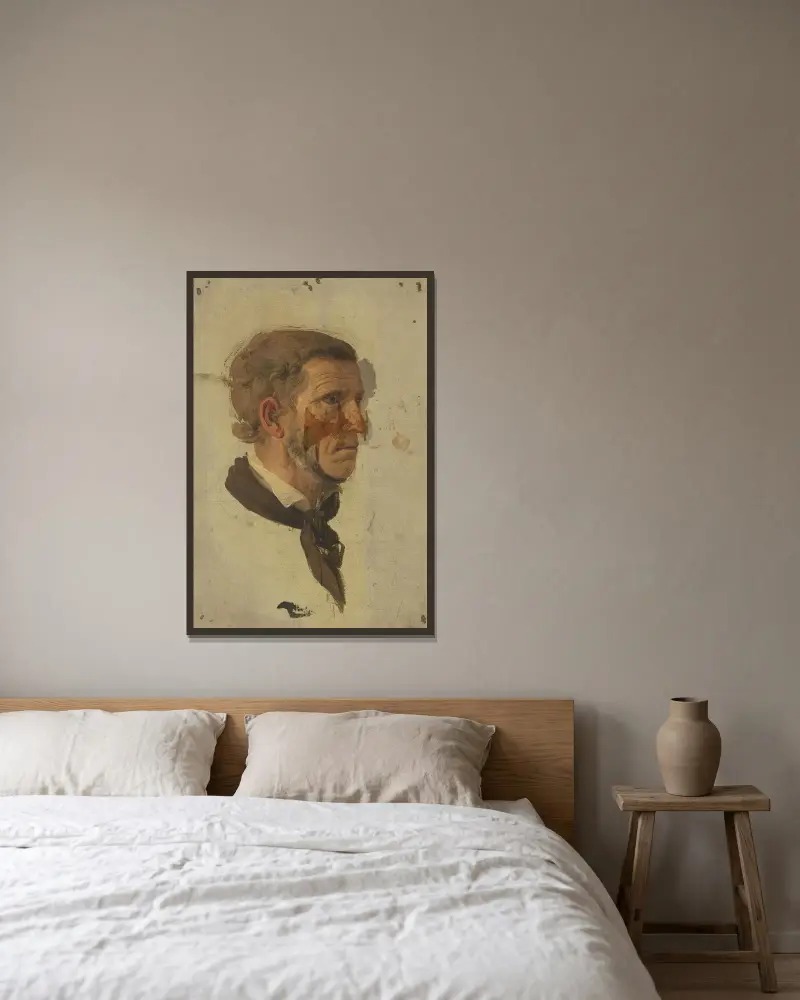 Kopfstudie eines Bauern im Profil von Jakob Becker gerahmt an einer Wand