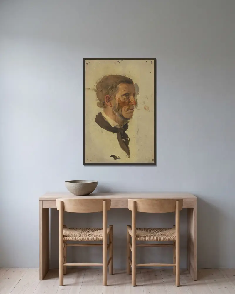Kopfstudie eines Bauern im Profil von Jakob Becker gerahmt an einer Wand