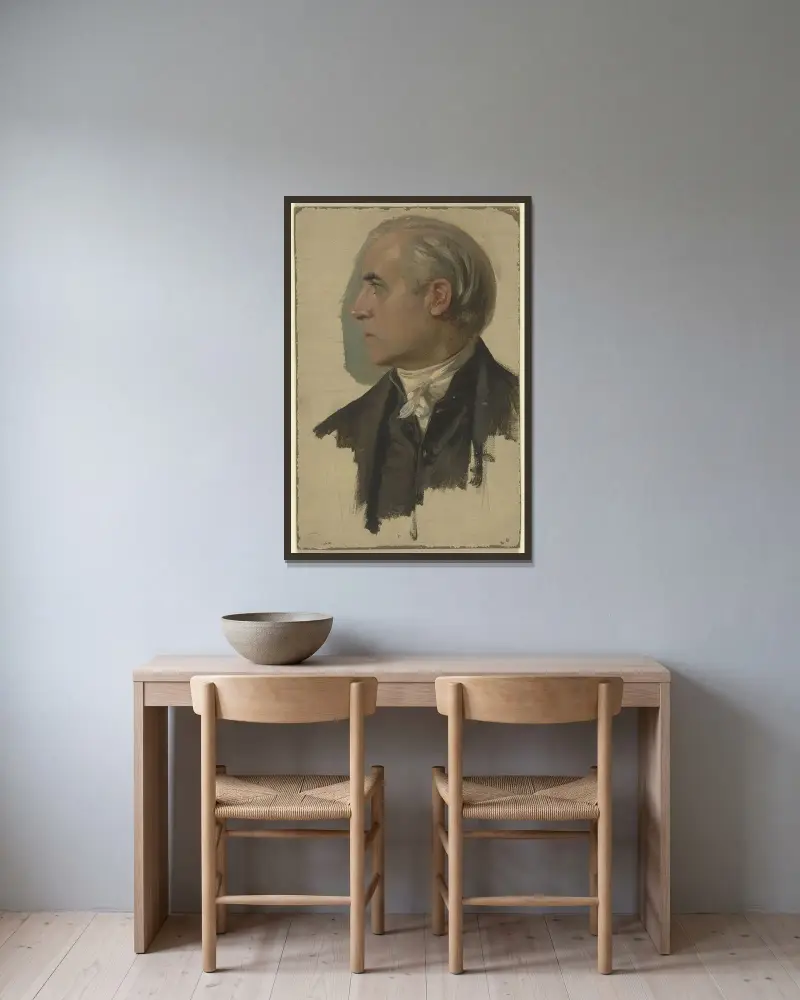 Man i profil åt vänster av Jakob Becker inramad på en vägg