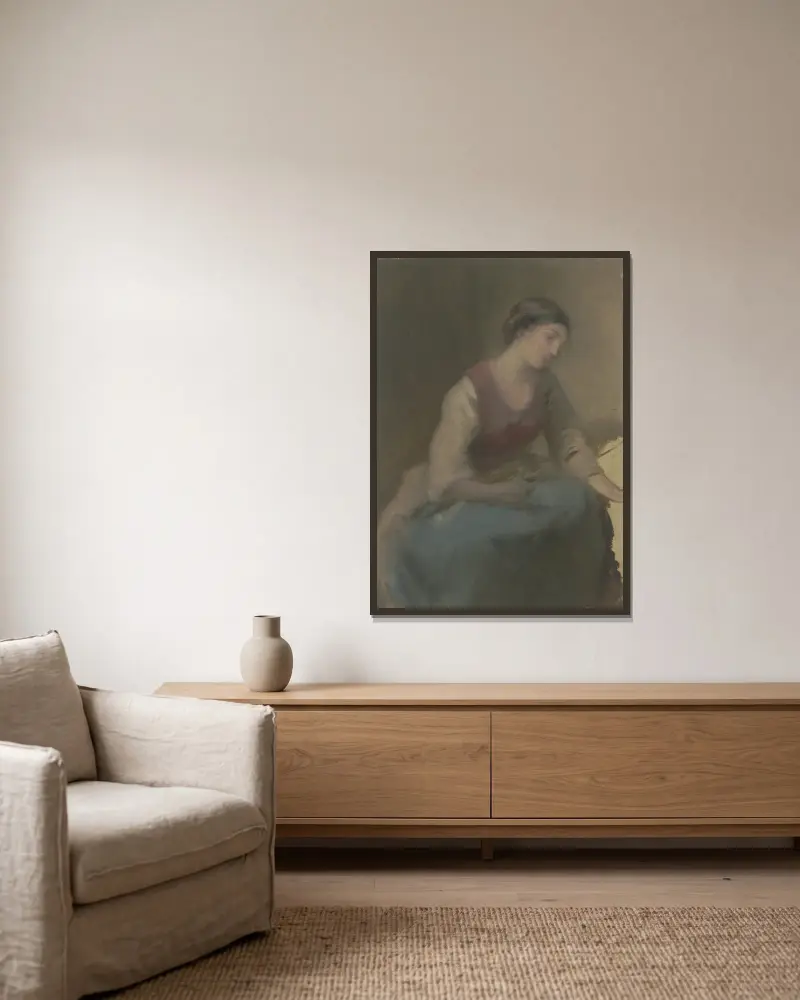 Seated woman to the right av Jakob Becker inramad på en vägg
