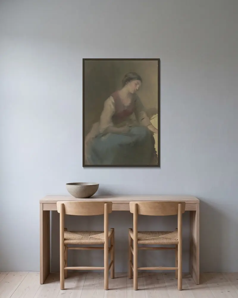 Seated woman to the right av Jakob Becker inramad på en vägg