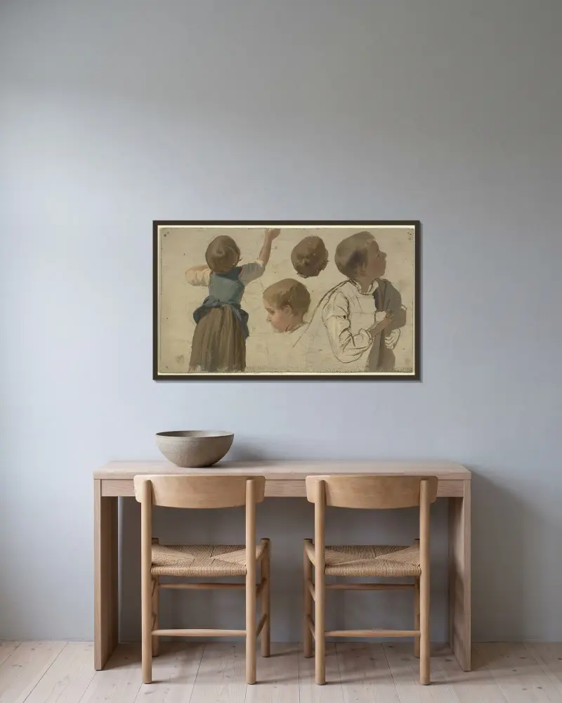 Studier av ett barn. av Jakob Becker inramad på en vägg