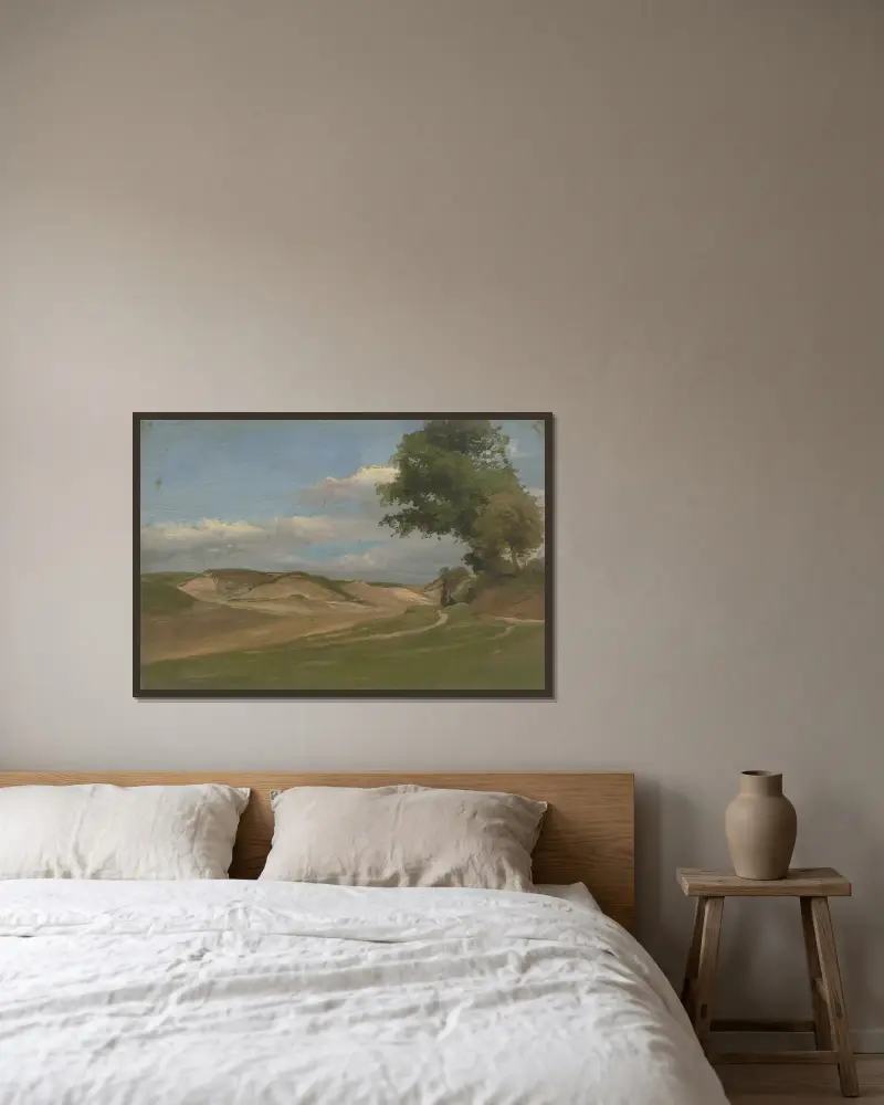 Zwei Bauern am Wegesrand von Jakob Becker gerahmt an einer Wand