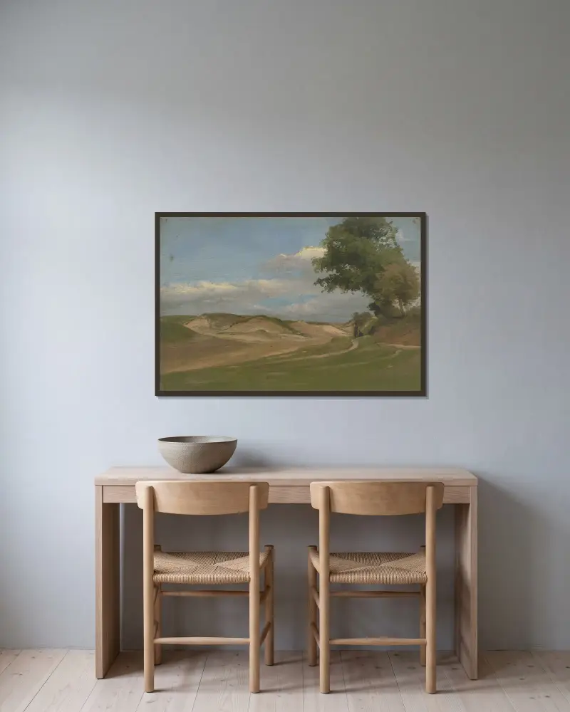 Zwei Bauern am Wegesrand von Jakob Becker gerahmt an einer Wand
