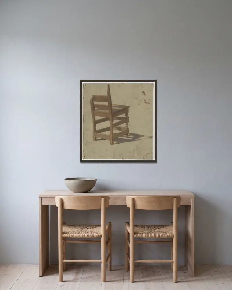 Wooden chair av Jakob Becker inramad på en vägg